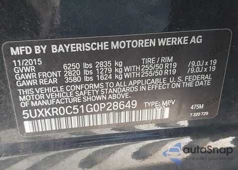 2016 BMW X5 xDrive35I z USA, uszkodzony, nr VIN 5UXKR0C51G0P28649